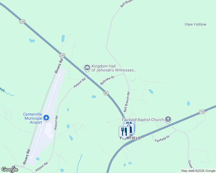 map of restaurants, bars, coffee shops, grocery stores, and more near 2472 State Highway 48 in Nunnelly