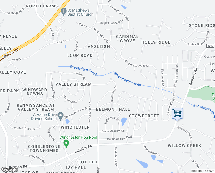 map of restaurants, bars, coffee shops, grocery stores, and more near 5042 Jelynn Street in Raleigh