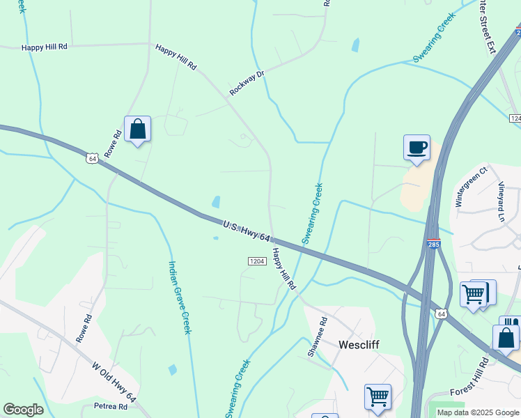 map of restaurants, bars, coffee shops, grocery stores, and more near 999 Happy Hill Road in Lexington