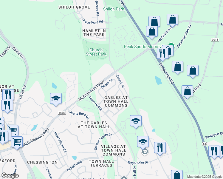 map of restaurants, bars, coffee shops, grocery stores, and more near 265 Begen Street in Morrisville