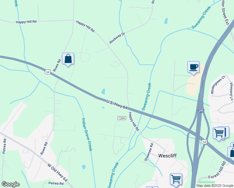 map of restaurants, bars, coffee shops, grocery stores, and more near 999 Happy Hill Road in Lexington