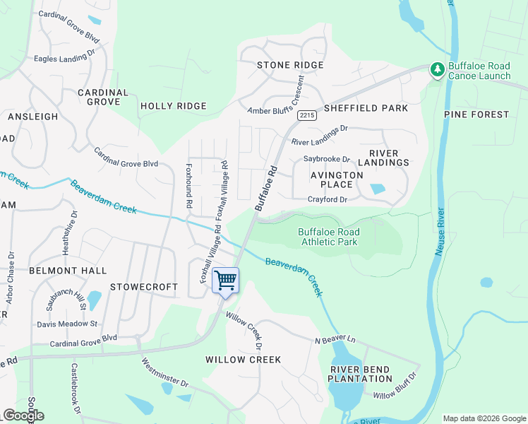 map of restaurants, bars, coffee shops, grocery stores, and more near 5916 Buffaloe Road in Raleigh