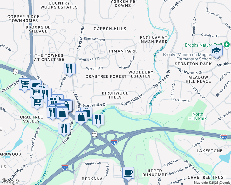 map of restaurants, bars, coffee shops, grocery stores, and more near 2011 Hillock Drive in Raleigh