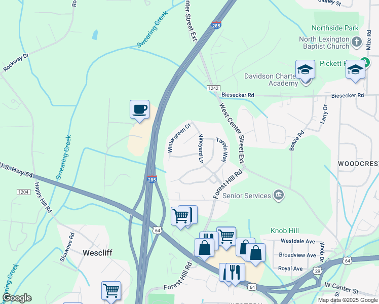 map of restaurants, bars, coffee shops, grocery stores, and more near 112 Saintsbury Place in Lexington