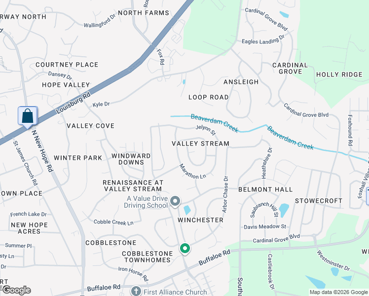 map of restaurants, bars, coffee shops, grocery stores, and more near 4708 Alenja Lane in Raleigh