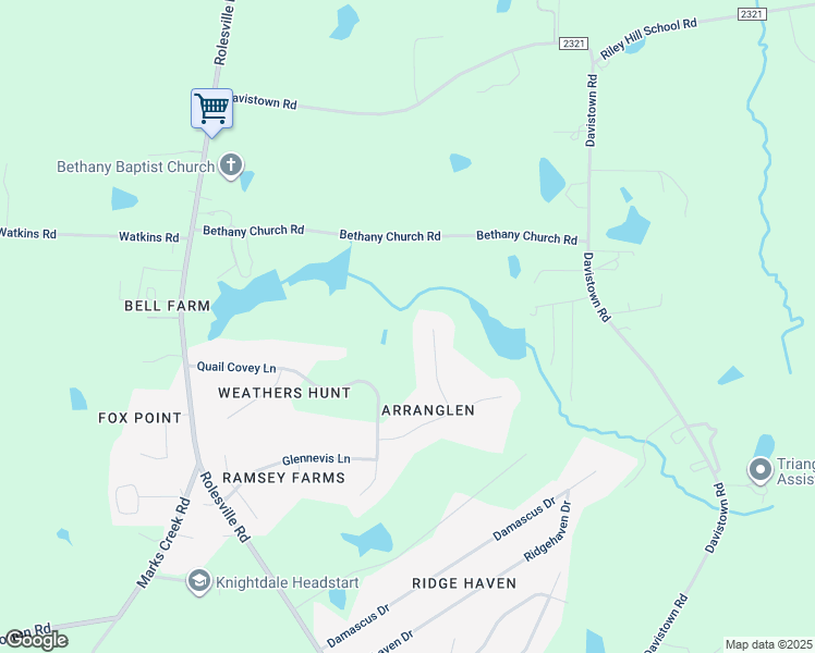map of restaurants, bars, coffee shops, grocery stores, and more near 3729 Marwick Court in Wendell