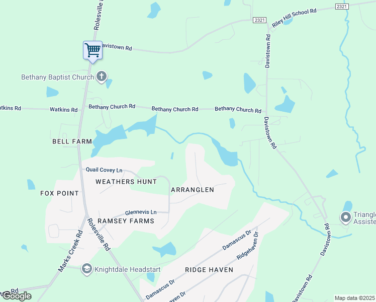 map of restaurants, bars, coffee shops, grocery stores, and more near 3729 Marwick Court in Wendell