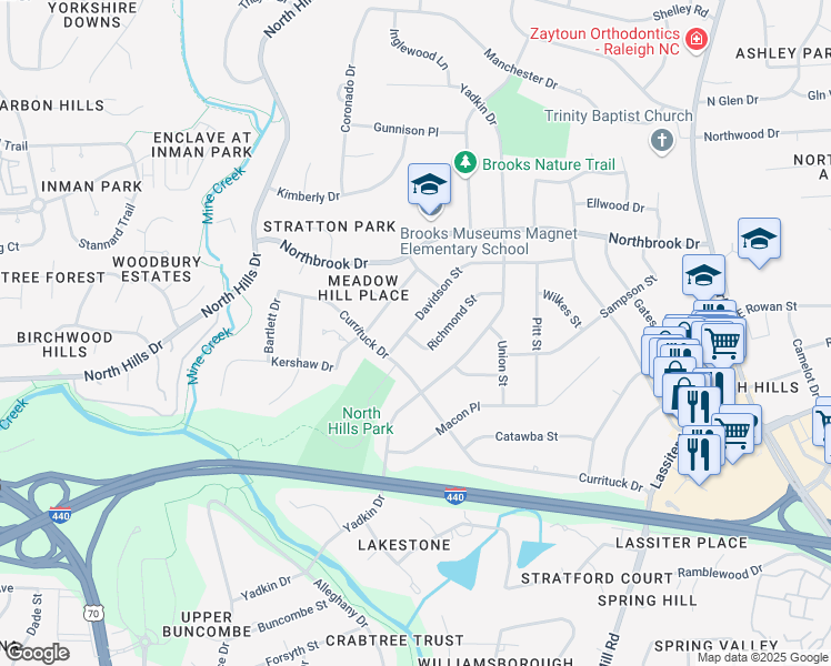 map of restaurants, bars, coffee shops, grocery stores, and more near 837 Davidson Street in Raleigh