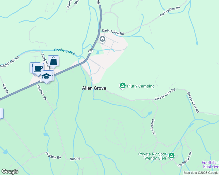 map of restaurants, bars, coffee shops, grocery stores, and more near 180 Greasy Cove Road in Cosby