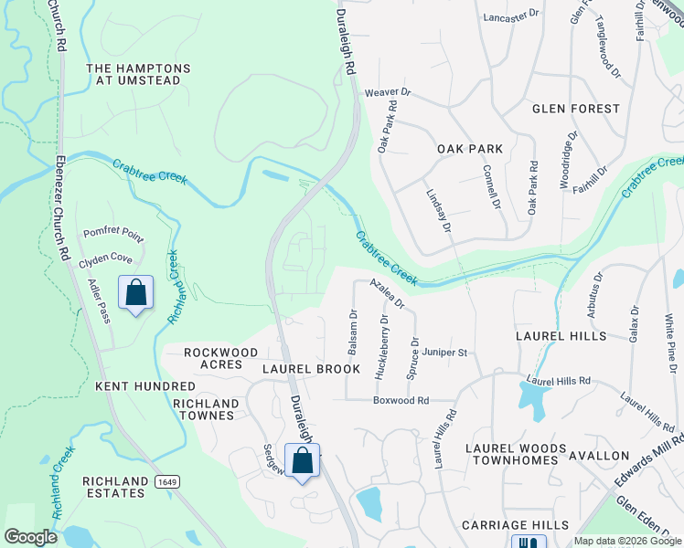 map of restaurants, bars, coffee shops, grocery stores, and more near 4117 Balsam Drive in Raleigh