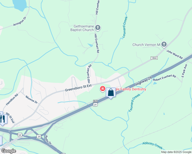 map of restaurants, bars, coffee shops, grocery stores, and more near 1097 Greensboro Street Extension in Lexington