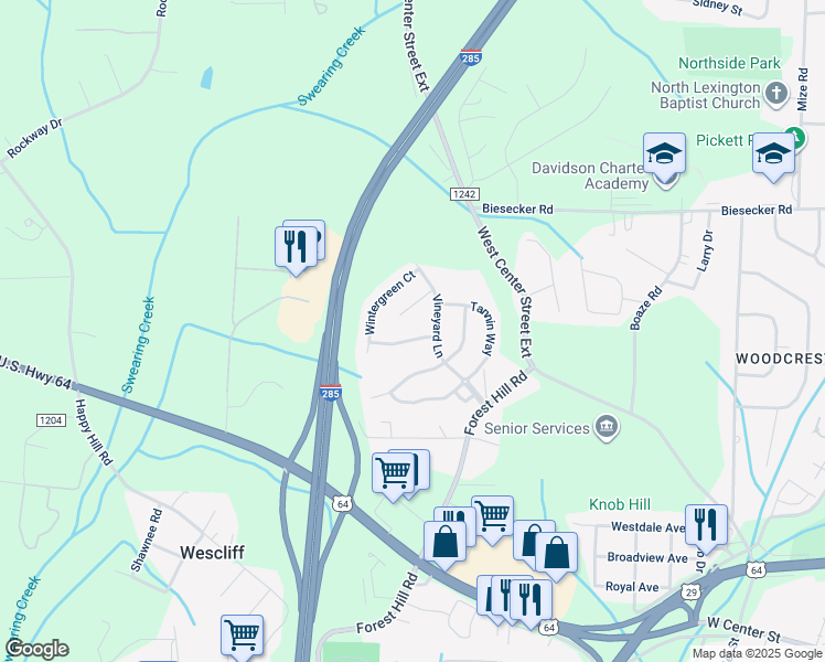 map of restaurants, bars, coffee shops, grocery stores, and more near 112 Saintsbury Place in Lexington
