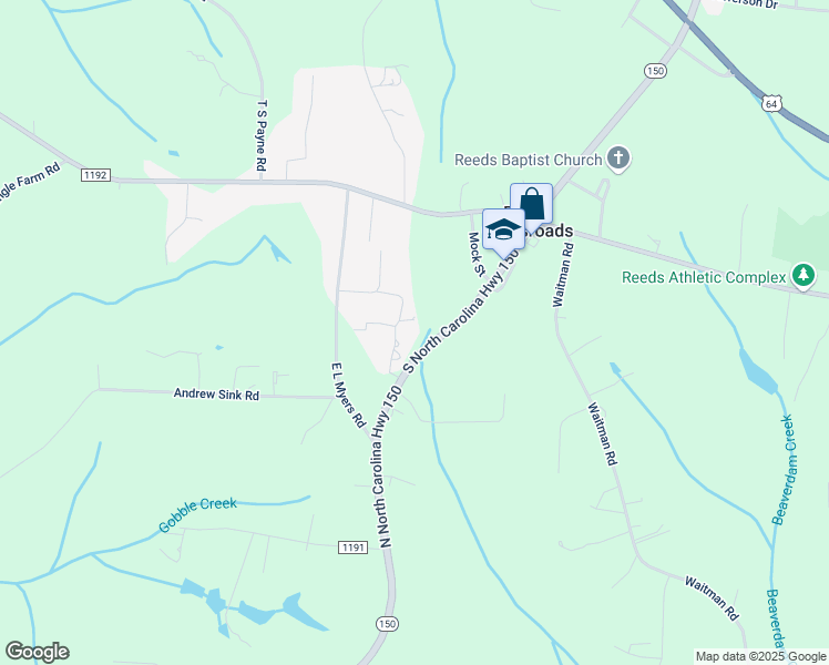 map of restaurants, bars, coffee shops, grocery stores, and more near 1004 North North Carolina Highway 150 in Lexington