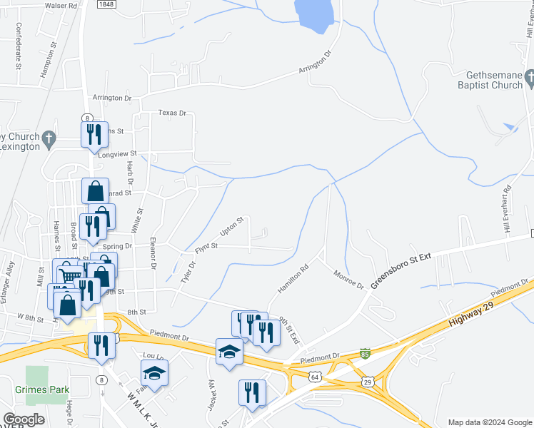 map of restaurants, bars, coffee shops, grocery stores, and more near Northview Drive in Lexington