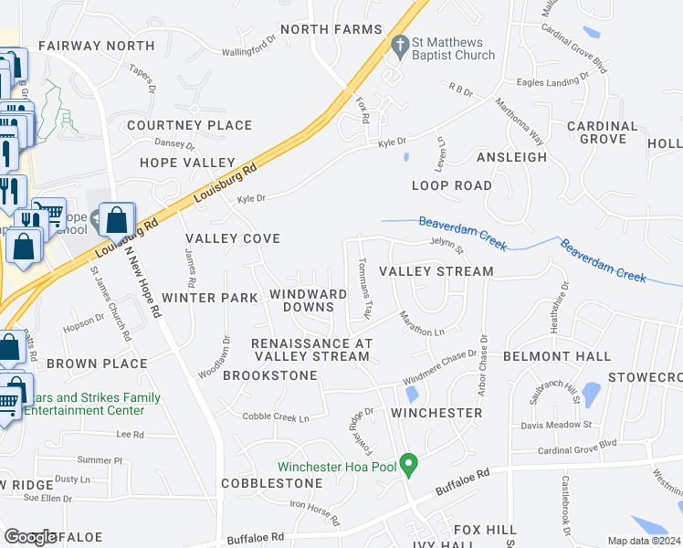 map of restaurants, bars, coffee shops, grocery stores, and more near 4917 Mocha Lane in Raleigh