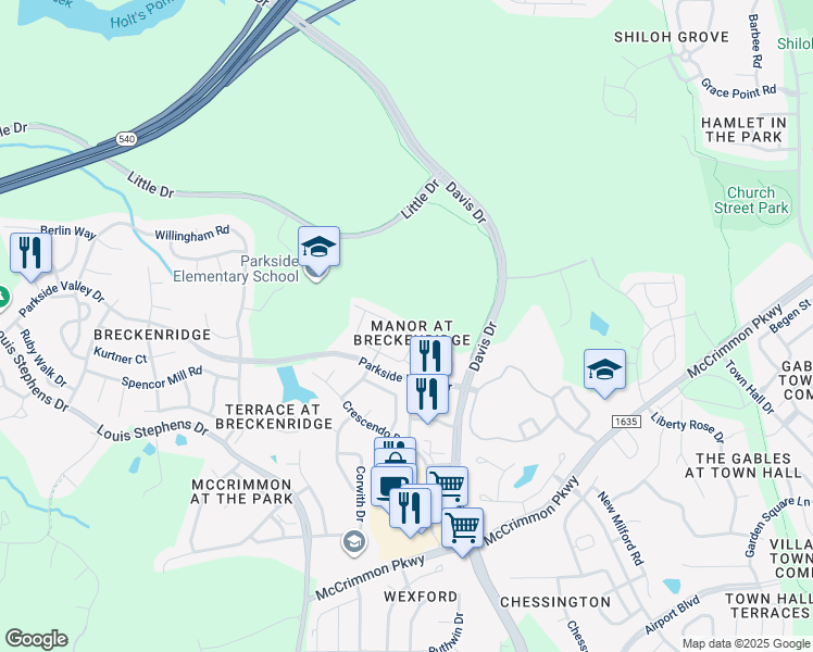 map of restaurants, bars, coffee shops, grocery stores, and more near in Morrisville