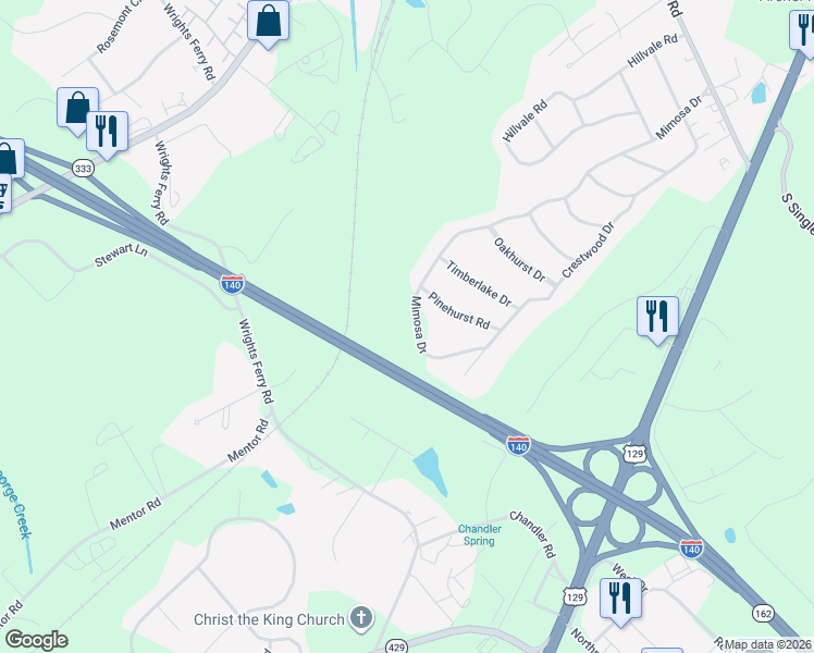 map of restaurants, bars, coffee shops, grocery stores, and more near 1624 Mimosa Drive in Louisville