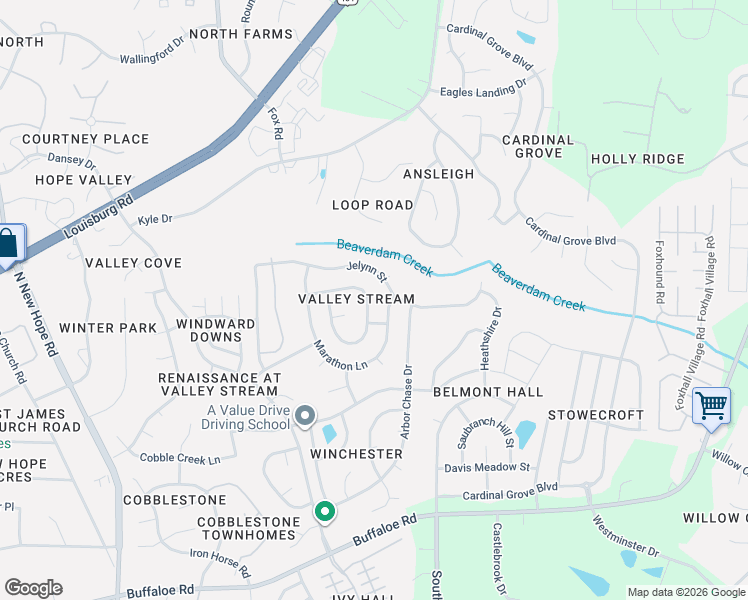 map of restaurants, bars, coffee shops, grocery stores, and more near 5105 Marathon Lane in Raleigh