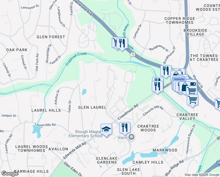map of restaurants, bars, coffee shops, grocery stores, and more near 4306 Mill Village Road in Raleigh