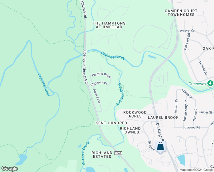 map of restaurants, bars, coffee shops, grocery stores, and more near 5026 Clyden Cove in Raleigh