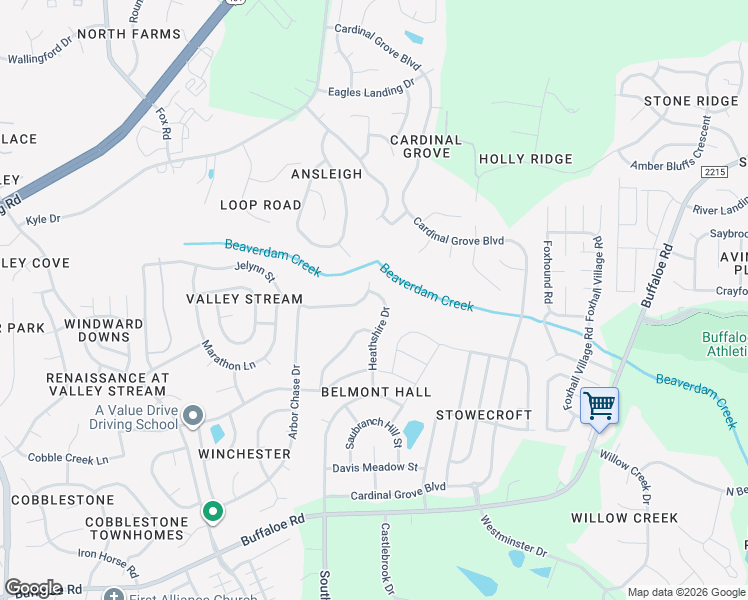 map of restaurants, bars, coffee shops, grocery stores, and more near 4953 Heathshire Drive in Raleigh
