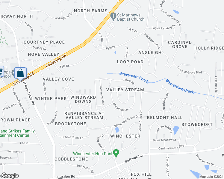 map of restaurants, bars, coffee shops, grocery stores, and more near 4701 Marathon Lane in Raleigh