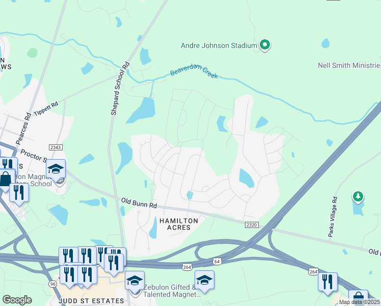 map of restaurants, bars, coffee shops, grocery stores, and more near in Zebulon