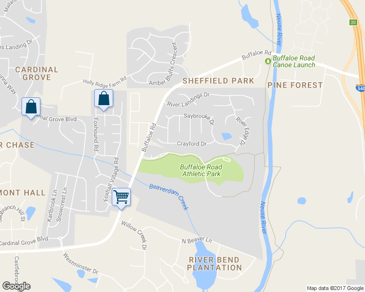 map of restaurants, bars, coffee shops, grocery stores, and more near 6124 Crayford Drive in Raleigh