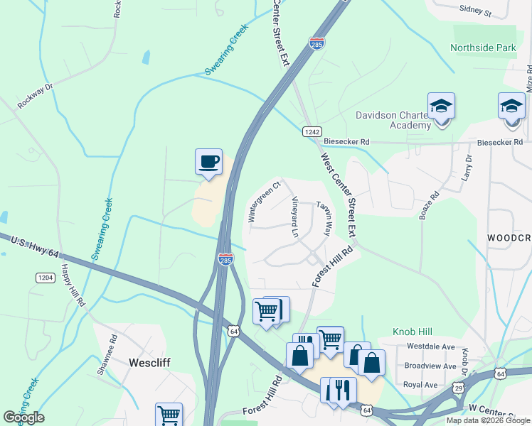 map of restaurants, bars, coffee shops, grocery stores, and more near 124 Saintsbury Place in Lexington