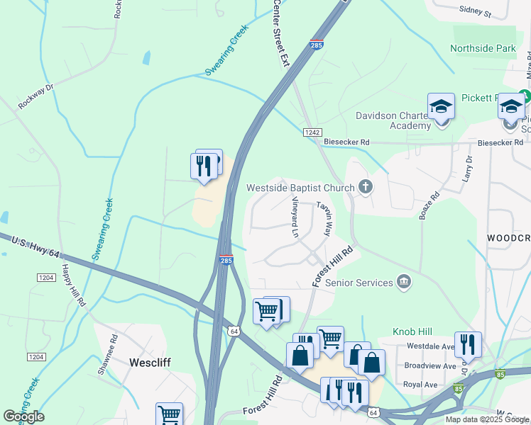 map of restaurants, bars, coffee shops, grocery stores, and more near 124 Fining Court in Lexington