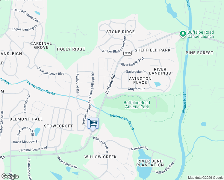 map of restaurants, bars, coffee shops, grocery stores, and more near 5916 Buffaloe Road in Raleigh