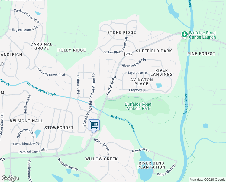 map of restaurants, bars, coffee shops, grocery stores, and more near 5916 Buffaloe Road in Raleigh