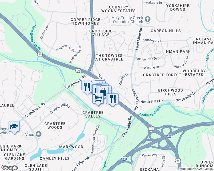 map of restaurants, bars, coffee shops, grocery stores, and more near 4325 Glenwood Avenue in Raleigh