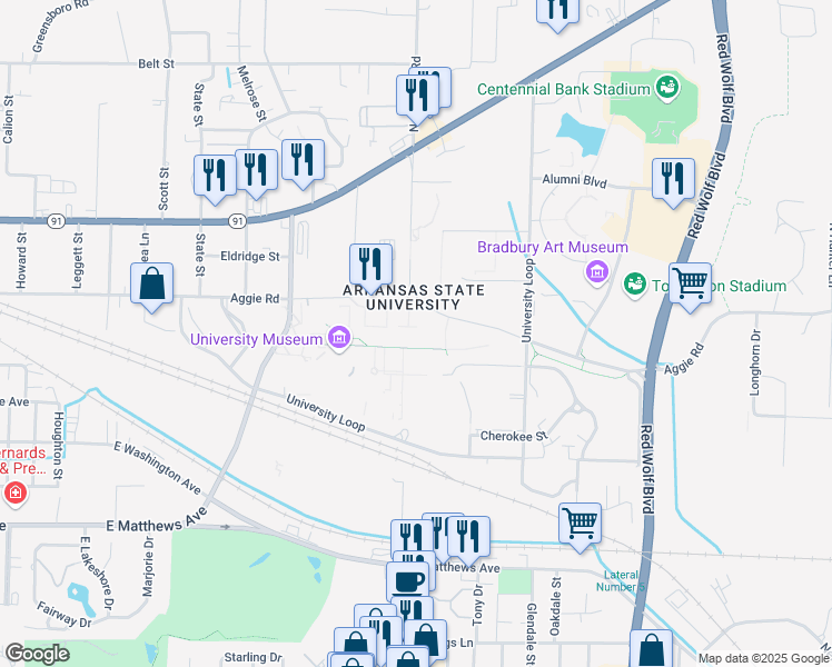 map of restaurants, bars, coffee shops, grocery stores, and more near in STATE UNIVERSITY