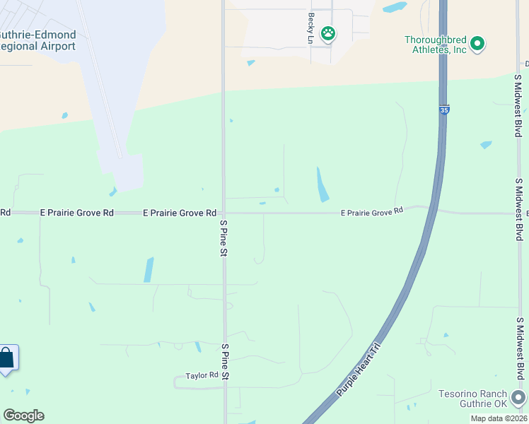 map of restaurants, bars, coffee shops, grocery stores, and more near 3818 East Prairie Grove Road in Guthrie