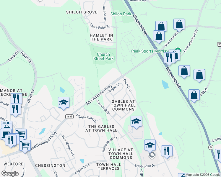 map of restaurants, bars, coffee shops, grocery stores, and more near 264 Begen Street in Morrisville