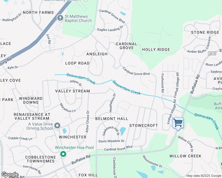 map of restaurants, bars, coffee shops, grocery stores, and more near 4936 Heathshire Drive in Raleigh