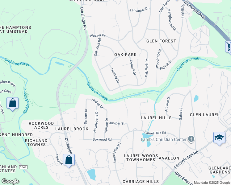 map of restaurants, bars, coffee shops, grocery stores, and more near 4216 Oak Park Road in Raleigh