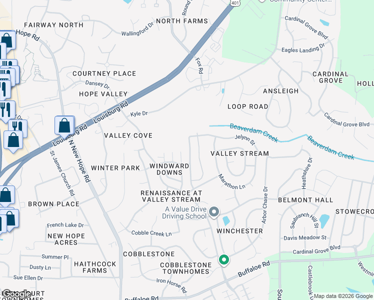 map of restaurants, bars, coffee shops, grocery stores, and more near 5021 Mocha Lane in Raleigh