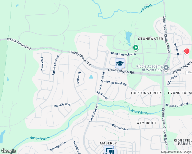 map of restaurants, bars, coffee shops, grocery stores, and more near 753 Finnbar Drive in Cary
