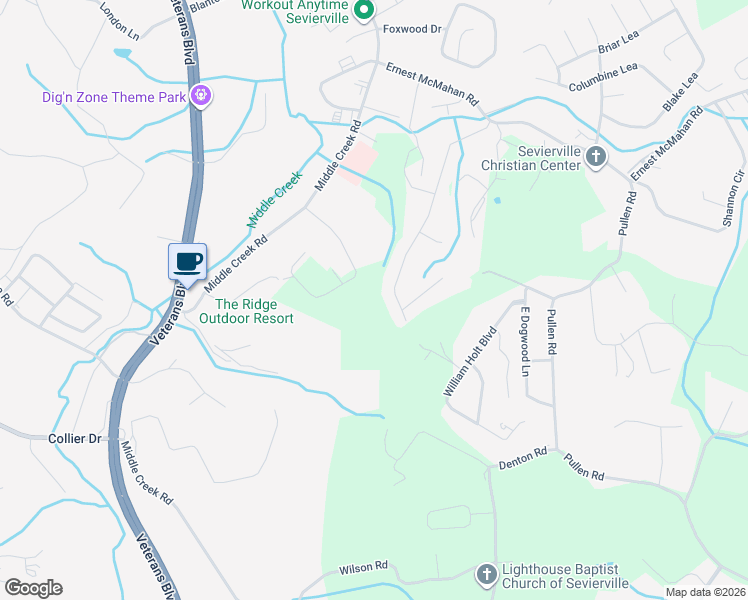map of restaurants, bars, coffee shops, grocery stores, and more near 1056 Fine Glen Drive in Sevierville