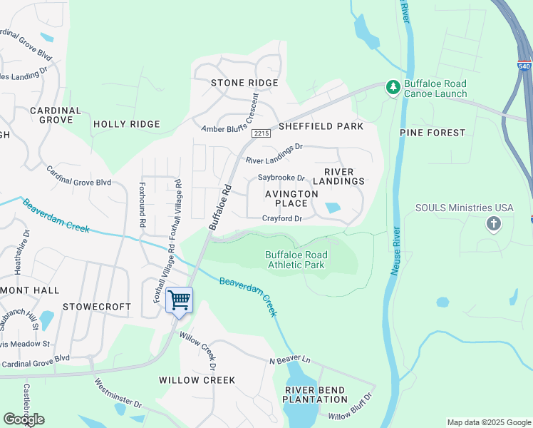 map of restaurants, bars, coffee shops, grocery stores, and more near 6121 Crayford Drive in Raleigh