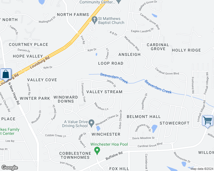 map of restaurants, bars, coffee shops, grocery stores, and more near 4928 Alenja Lane in Raleigh