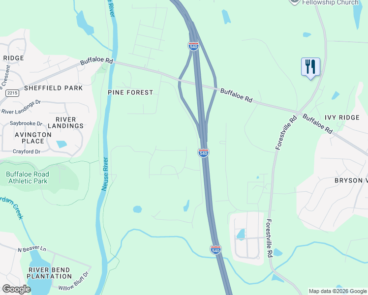 map of restaurants, bars, coffee shops, grocery stores, and more near 7113 Blue Run Lane in Raleigh