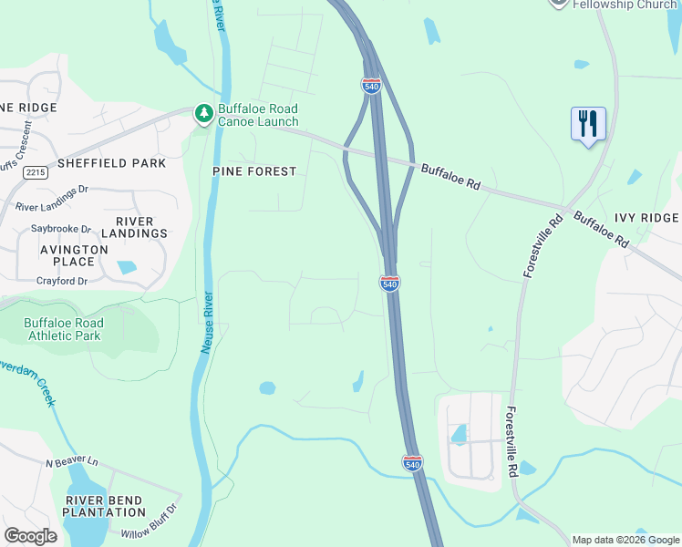 map of restaurants, bars, coffee shops, grocery stores, and more near 5136 Needham Road in Raleigh