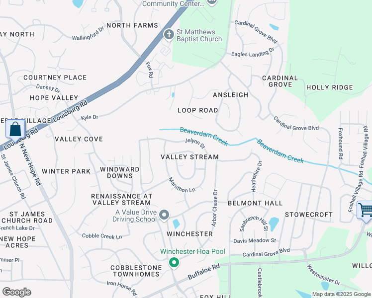 map of restaurants, bars, coffee shops, grocery stores, and more near 4724 Jelynn Street in Raleigh
