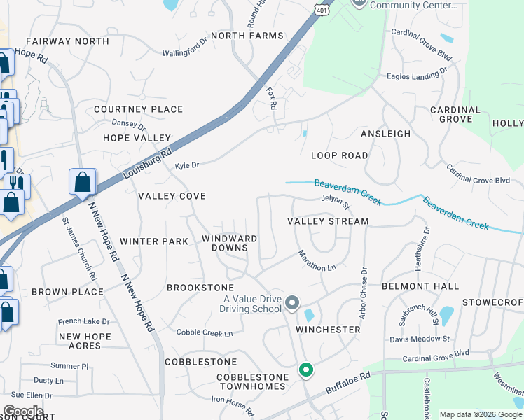 map of restaurants, bars, coffee shops, grocery stores, and more near 4916 Tommans Trail in Raleigh
