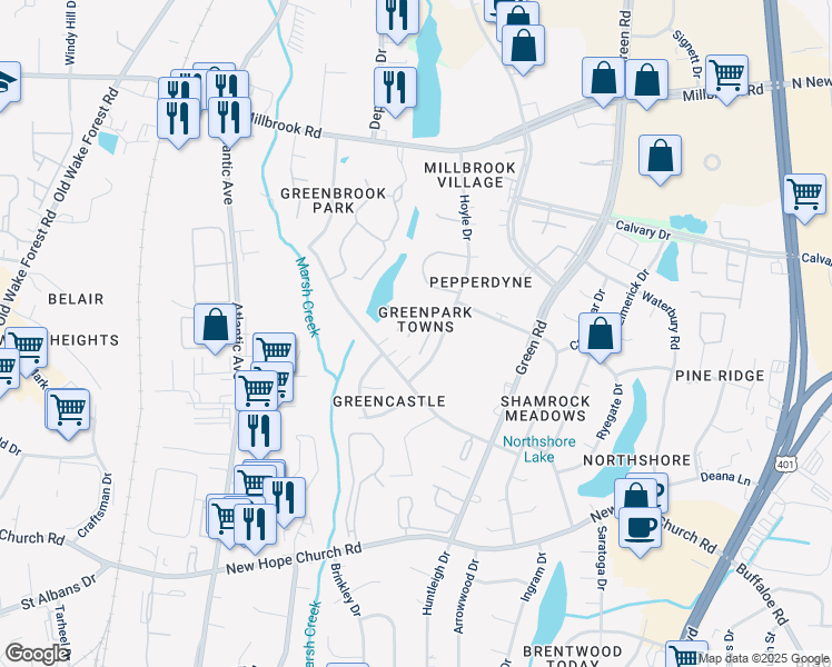 map of restaurants, bars, coffee shops, grocery stores, and more near 4620 Punjab Street in Raleigh