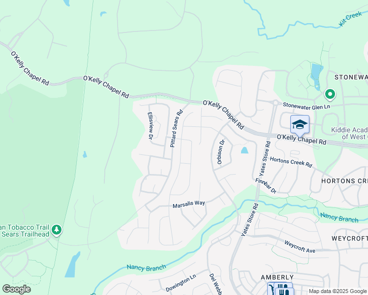 map of restaurants, bars, coffee shops, grocery stores, and more near 216 Abbey View Way in Cary