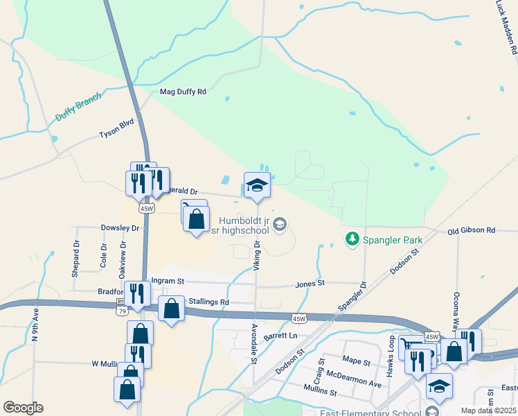 map of restaurants, bars, coffee shops, grocery stores, and more near 2600 Viking Drive in Humboldt
